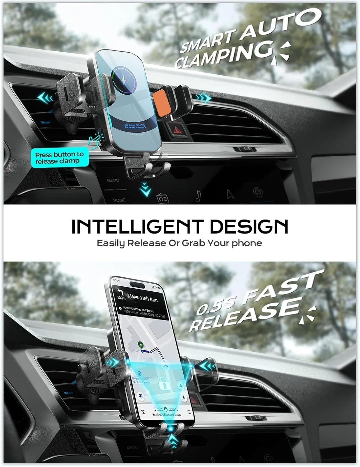 UYUXIO Wireless Car Charger Su - Magnetic Phone Holder For Car Vent ulasan dan harga