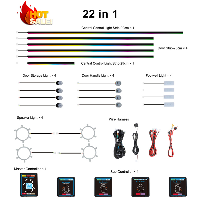 22 in 1 Dream Color RGB Dynami - Led Ambient Interior Car Lights App Control ulasan dan harga
