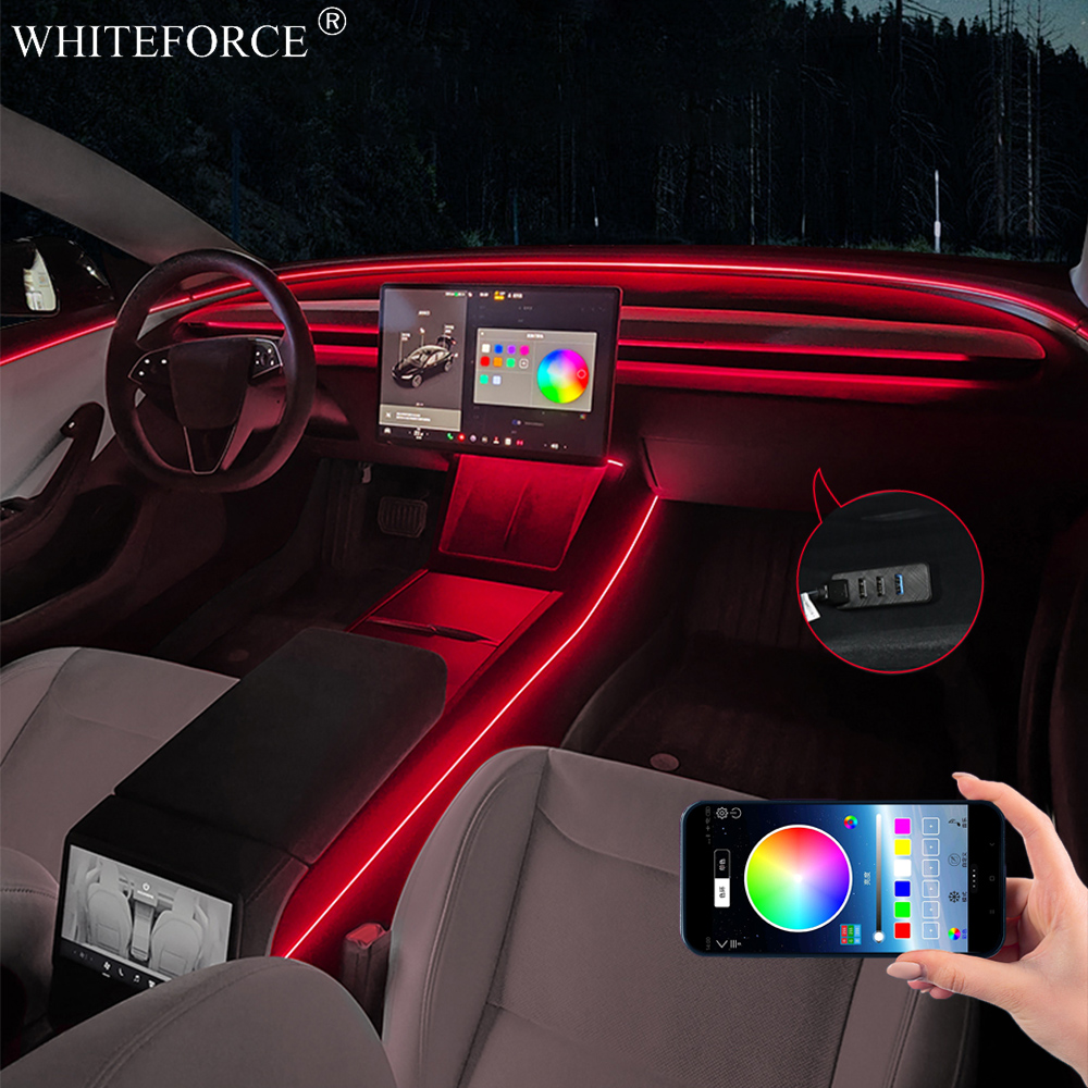 For Tesla Model Y Juniper LED  - Led Ambient Interior Car Lights App Control ulasan dan harga