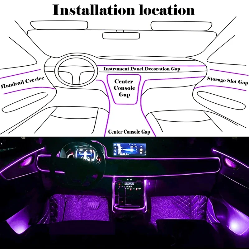 Flexible EL Wire Lights With A - Led Ambient Interior Car Lights App Control ulasan dan harga