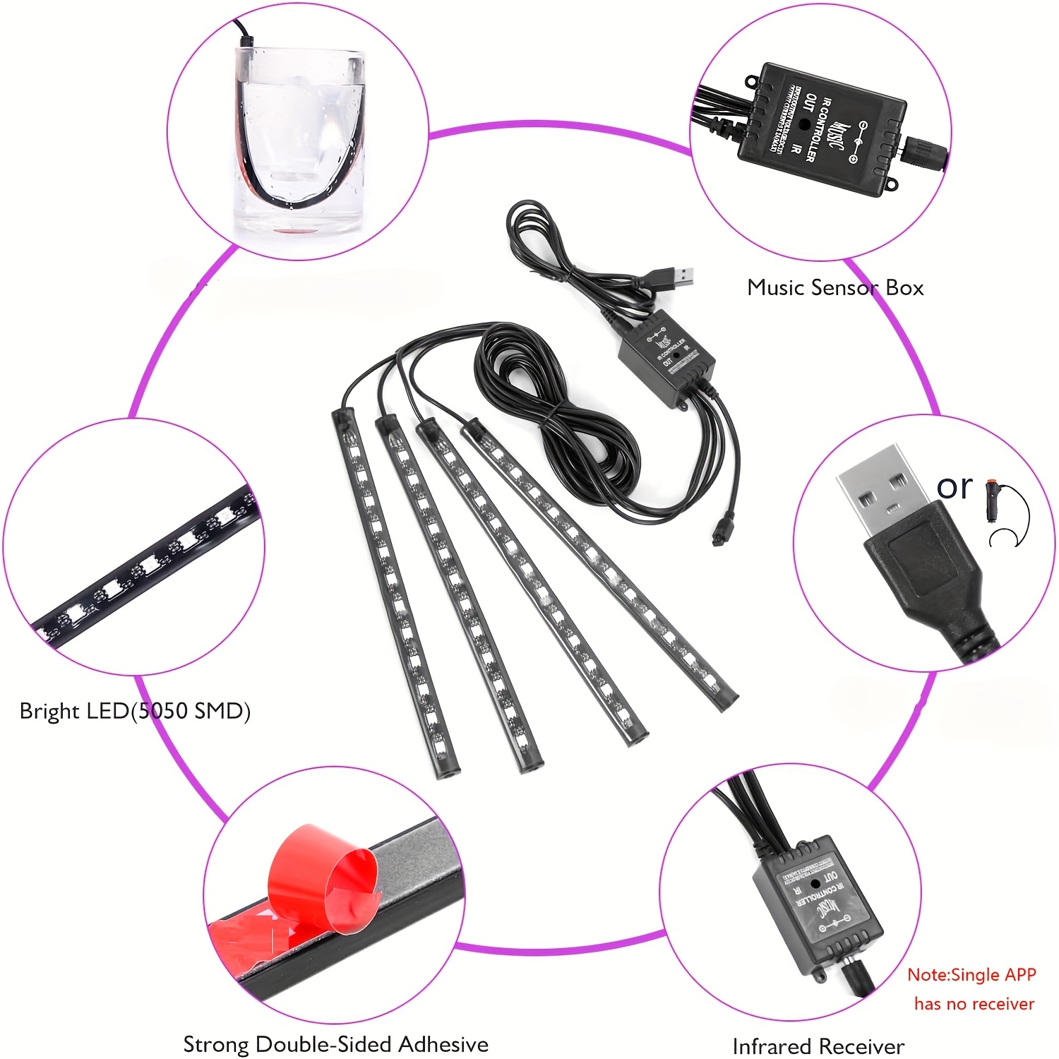 72/48 Neon LED Car Interior Am - Led Ambient Interior Car Lights App Control ulasan dan harga