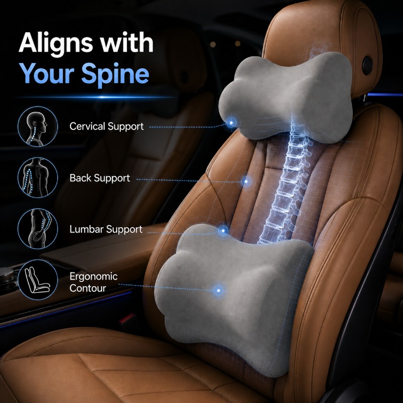 Universal Car Headrest Neck Pi - Memory Foam Car Neck Pillow Lumbar Support ulasan dan harga
