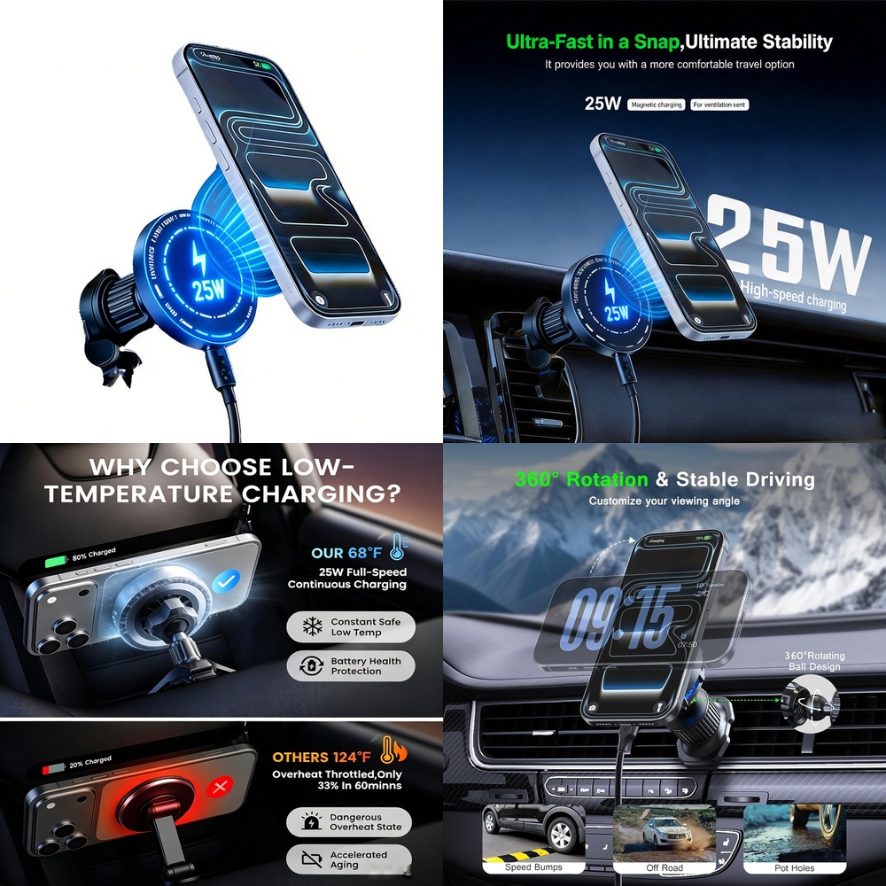 Strong 25W Magnetic Wireless C - Magnetic Phone Holder For Car Vent ulasan dan harga